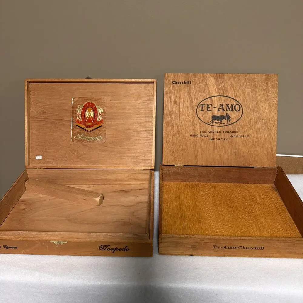 Vintage TE-AMO Wooden Hinged Cigar Box & Fittipaldi Empty Cigar Box